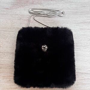 Mayo‎ Chix Y2K Retro Black Faux Fur Crossbody Bag Goth Rave Festival Purse
